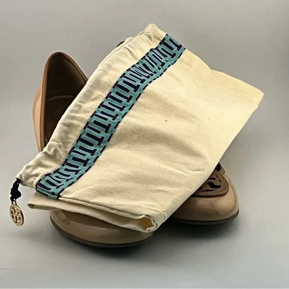 Tory Burch Louisa 7.5 Wedge Wrapped Heels Tan Brown Patent Leather Pump Shoes - Picture 14 of 14